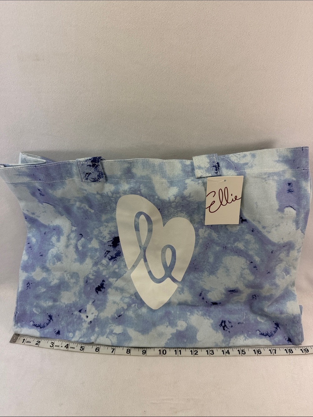 Ellie Lavender Tie-Dye Canvas Tote with White Heart Logo - Picture 4 of 6